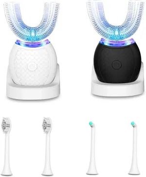 U-Shaped Toothbrush for Adult, Electric Toothbrush for 360-degree Cleaning, Ultrasonic Toothbrush for Teeth Whitening, Wireless Charging Automatic Toothbrush Kit for Travel or Home(Black)