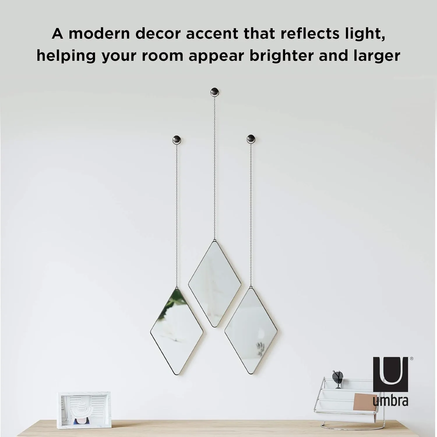Umbra Dima Mirrors, Set of 3, Trio of Decorative Mirrors for Wall — Apartment Décor/Wall Art, Available in Black