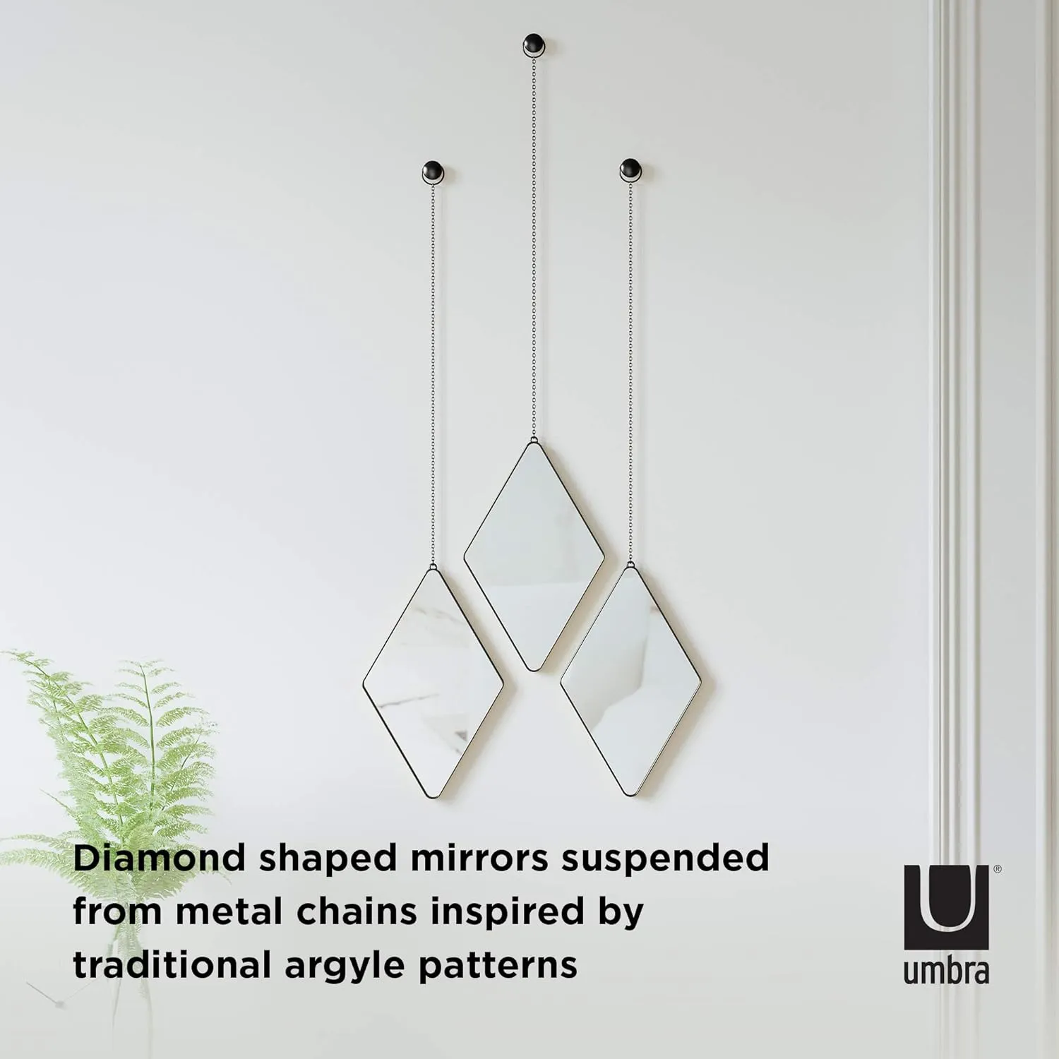 Umbra Dima Mirrors, Set of 3, Trio of Decorative Mirrors for Wall — Apartment Décor/Wall Art, Available in Black