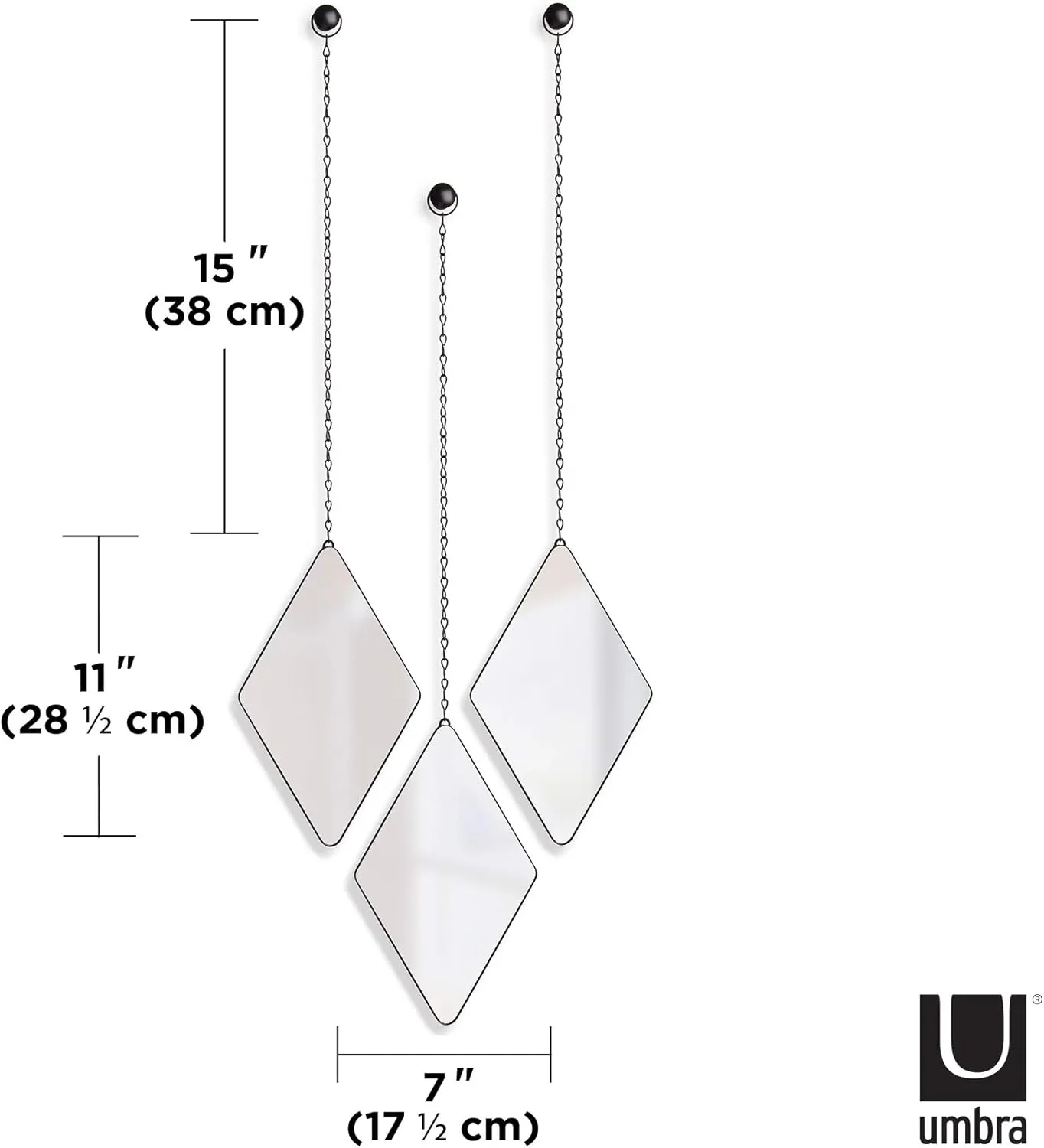 Umbra Dima Mirrors, Set of 3, Trio of Decorative Mirrors for Wall — Apartment Décor/Wall Art, Available in Black