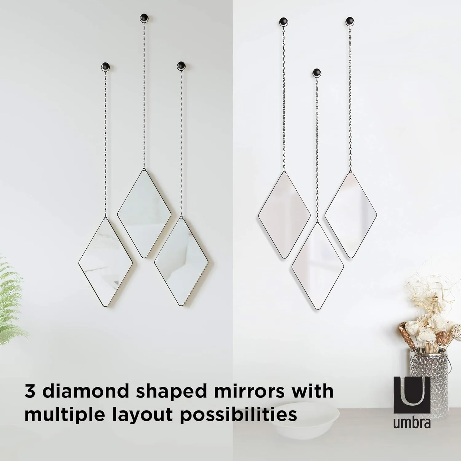 Umbra Dima Mirrors, Set of 3, Trio of Decorative Mirrors for Wall — Apartment Décor/Wall Art, Available in Black