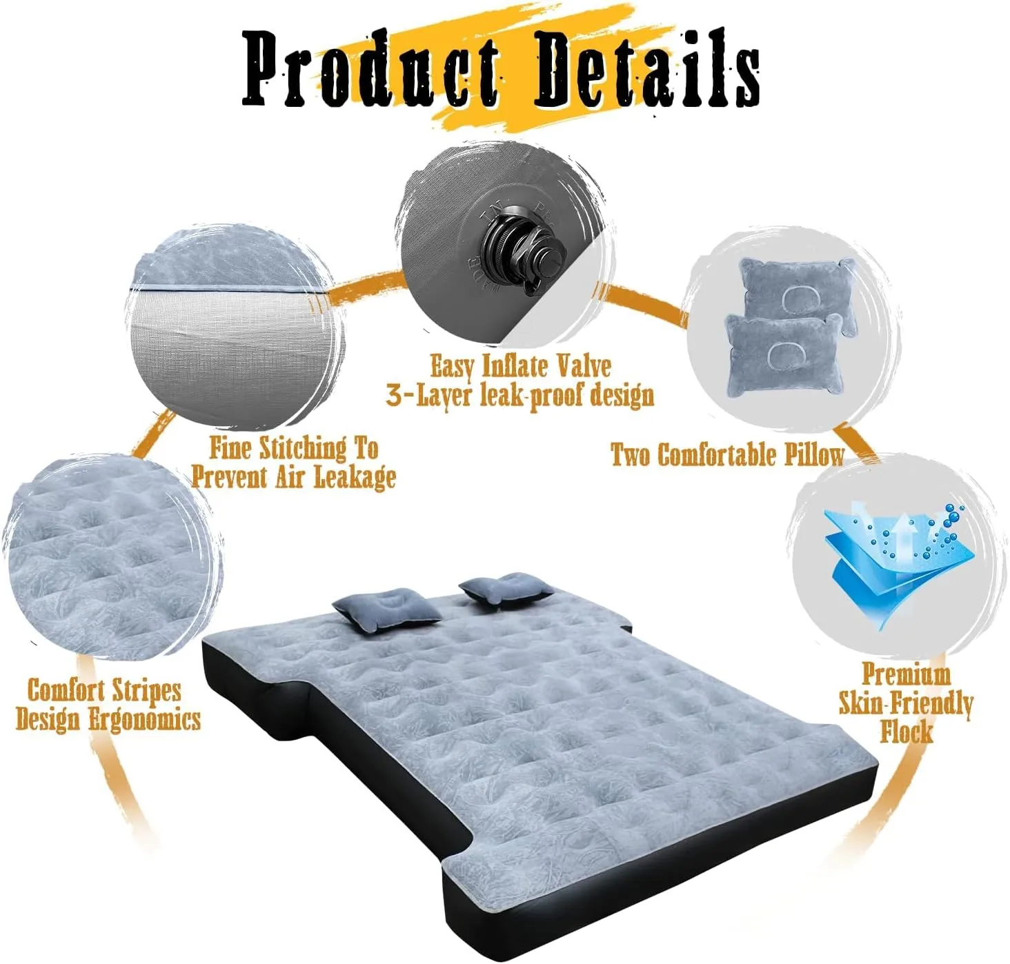 Umbrauto Air Mattress for 6-6.5ft Midsize Short Truck Beds, Inflatable Airbed with Pump for Mid Size Pickup, Pick Up Bed Air Mattress for Truck Tent Camping