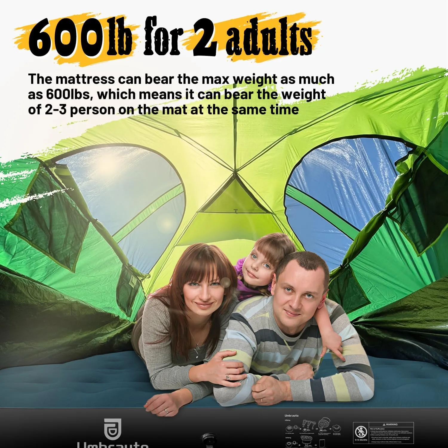 Umbrauto Inflatable Truck Air Mattress for 5.5-5.8ft Full Size Short Bed, Camping Pickup Tent for Outdoor Travel - Slate