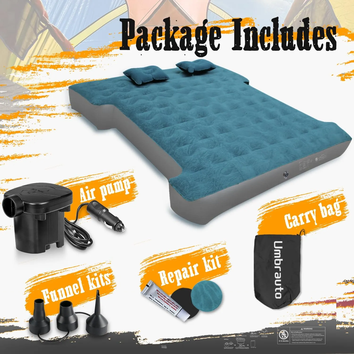 Umbrauto Inflatable Truck Air Mattress for 5.5-5.8ft Full Size Short Bed, Camping Pickup Tent for Outdoor Travel - Slate