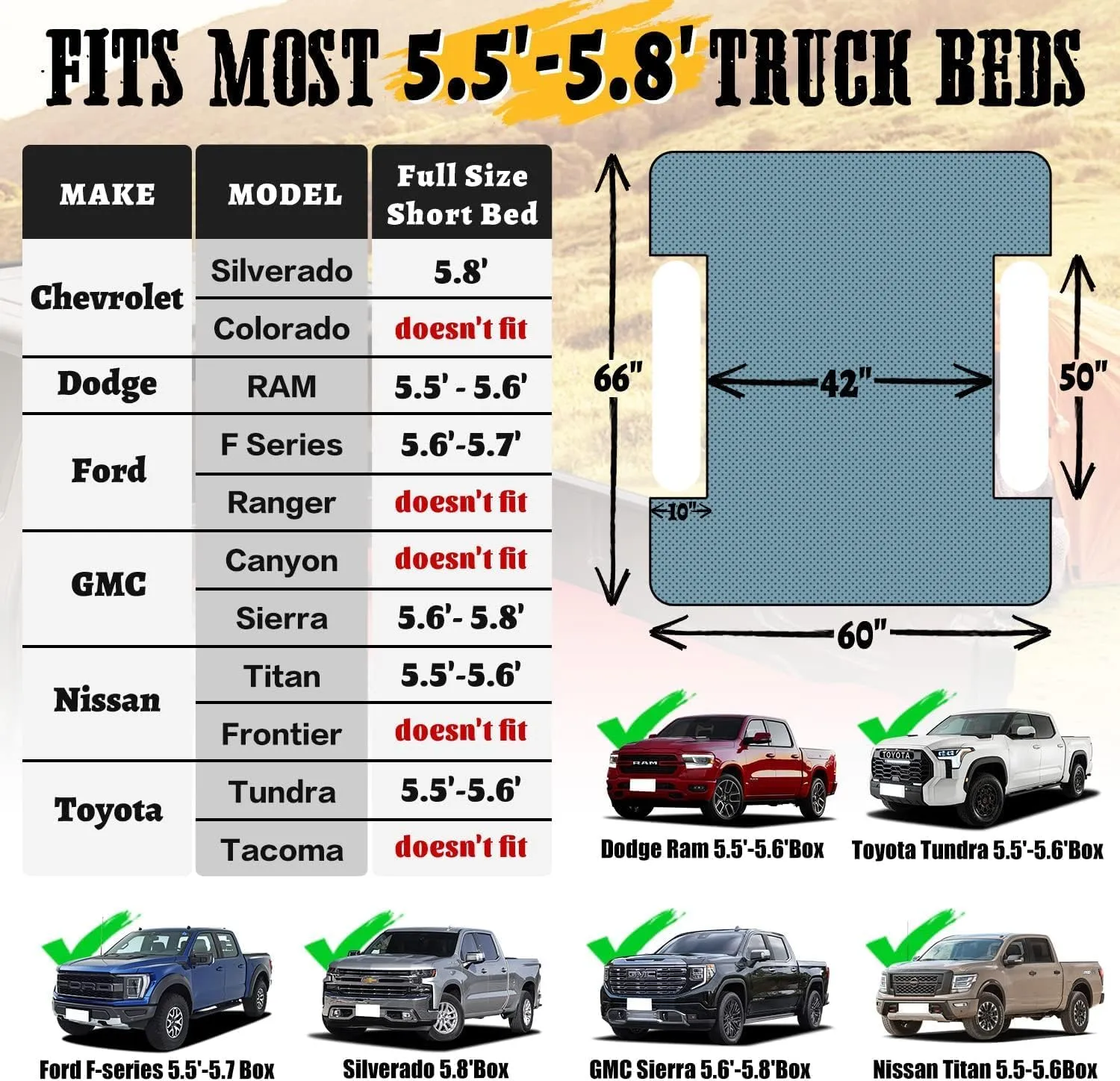 Umbrauto Inflatable Truck Air Mattress for 5.5-5.8ft Full Size Short Bed, Camping Pickup Tent for Outdoor Travel - Slate