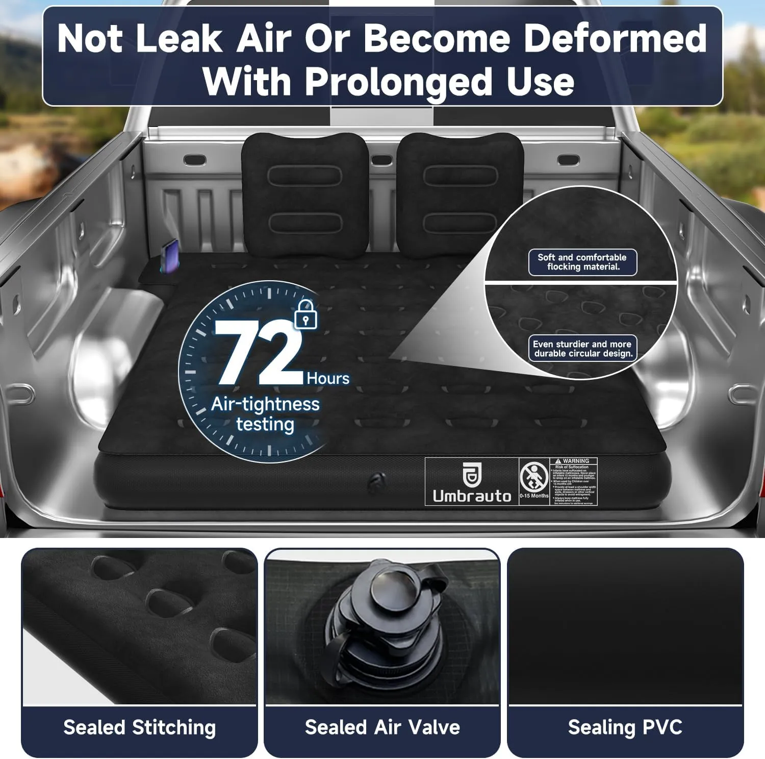 Umbrauto Truck Bed Air Mattress for 5.5-5.8ft Full Size Short Bed, Inflatable Pickup Airbed with Pump for Outdoor Travel