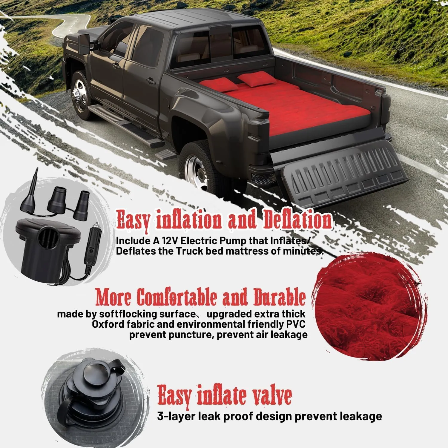 Umbrauto Truck Bed Air Mattress for 5.5-5.8ft Full Size Short Bed, Pickup Camping Airbed for Truck Tent Outdoor Travel with Carry Bag & Pump
