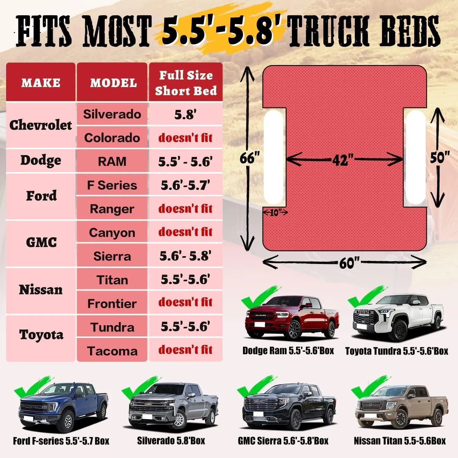 Umbrauto Truck Bed Air Mattress for 5.5-5.8ft Full Size Short Bed, Pickup Camping Airbed for Truck Tent Outdoor Travel with Carry Bag & Pump