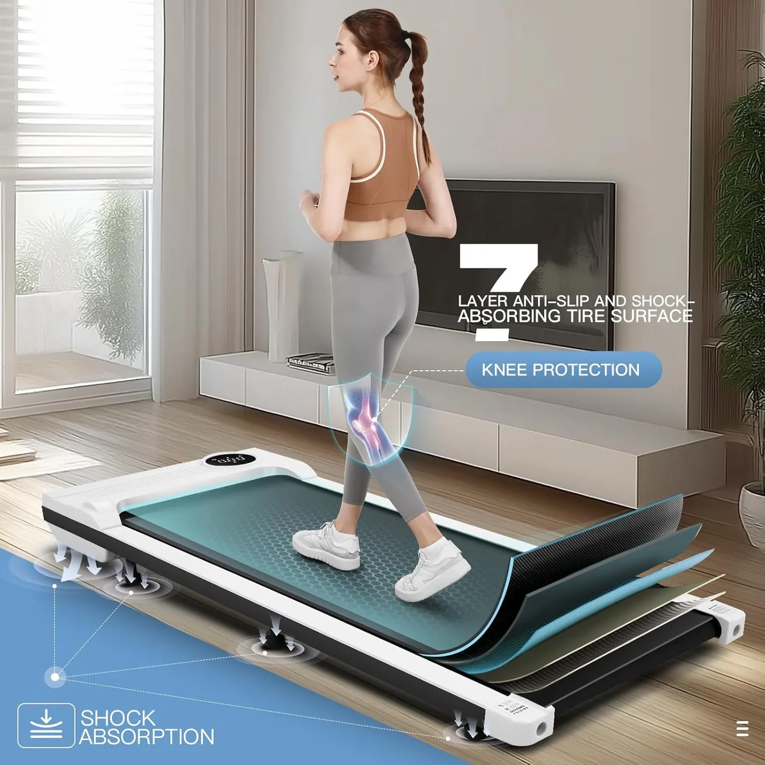 Under Desk Walking Pad for Home Office - 2.5 HP Portable Treadmill With 300 lb Capacity, Compact Jogging Running Machine, Remote Control and LED Display