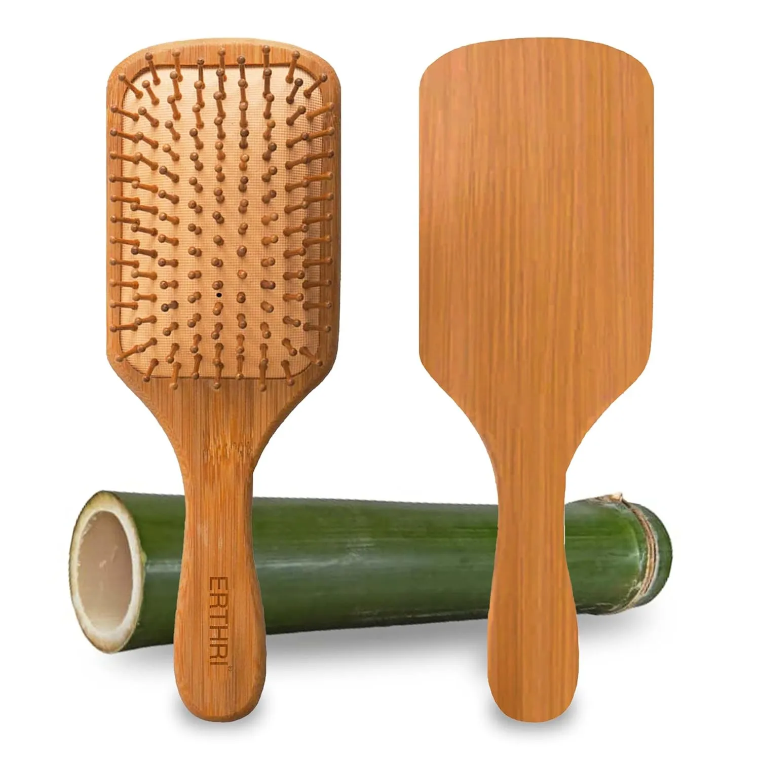 Unisex Bamboo Wooden Hair Brush, Natural Comb Paddle Detangling Hairbrush with Natural Bamboo Bristles with Round Tips, Perfect for Thick, Thin, Curly, Dry Hair, Gift Kit