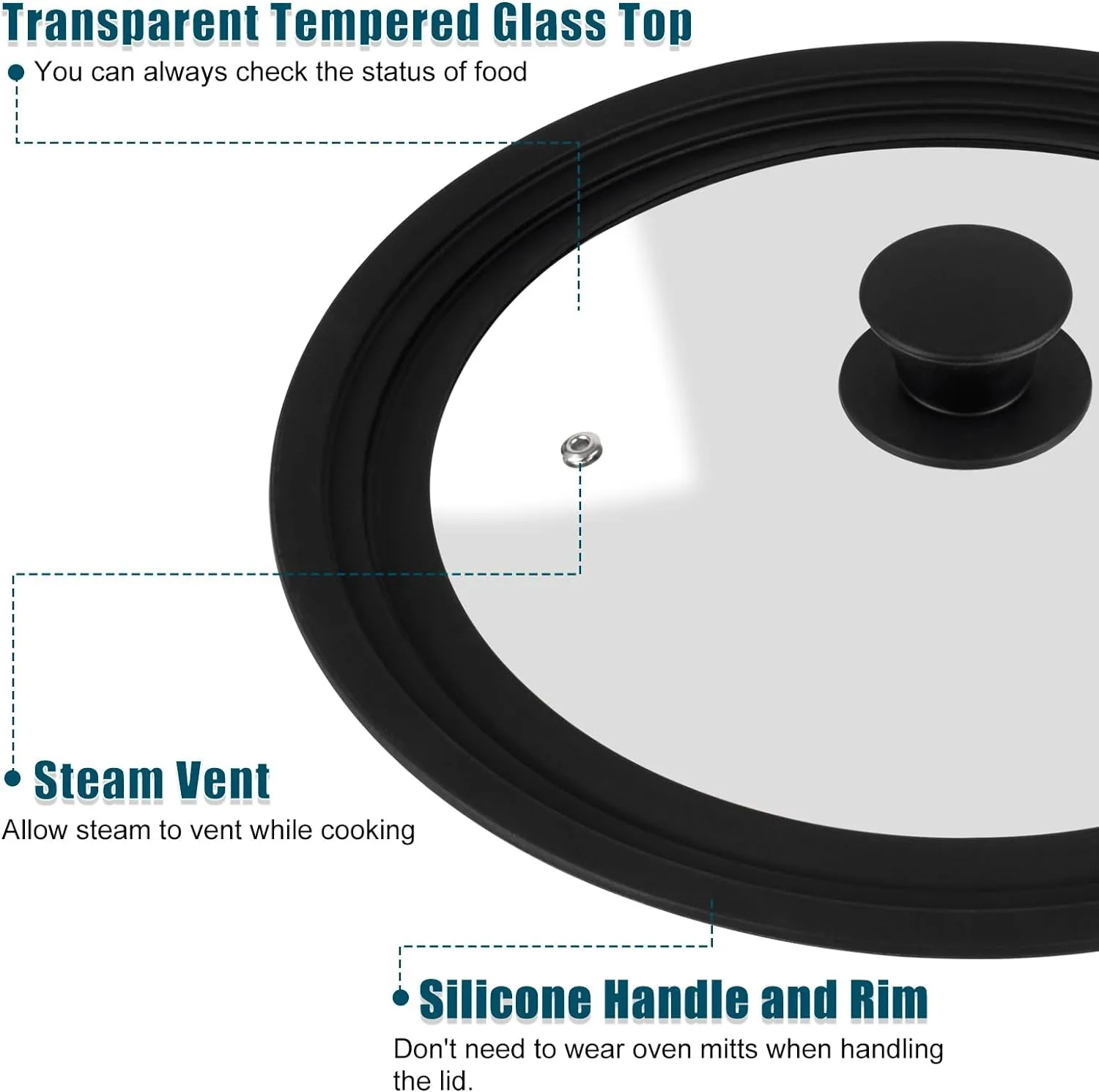 Universal Lid for Pots, Pans and Skillets - Tempered Glass Lid with Heat Resistant Silicone Rim Fits fit 7", 8" 9" & 10", 11", 12" Diameter Cookware, Replacement Lid for Frying Pan & Cast Iron Skillet