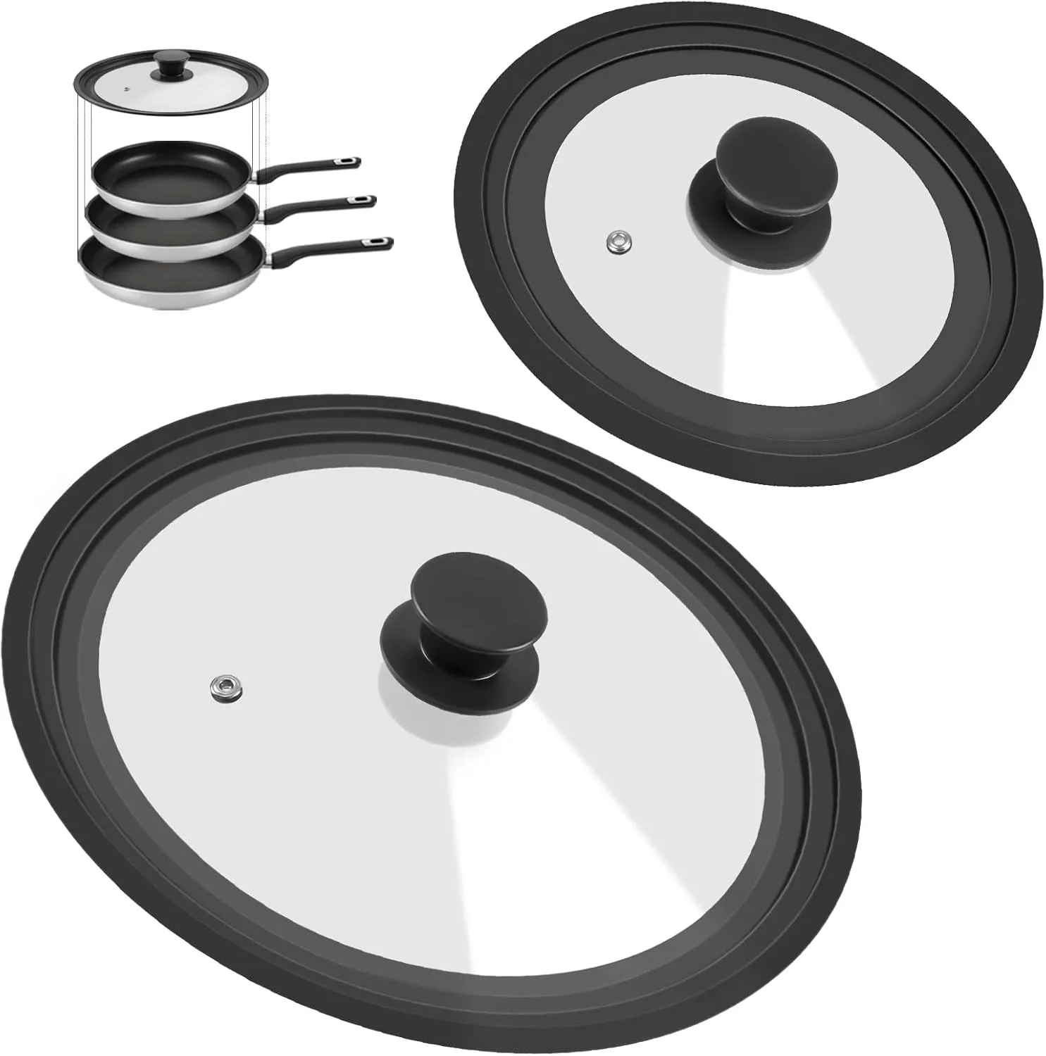 Universal Lid for Pots, Pans and Skillets - Tempered Glass Lid with Heat Resistant Silicone Rim Fits fit 7", 8" 9" & 10", 11", 12" Diameter Cookware, Replacement Lid for Frying Pan & Cast Iron Skillet