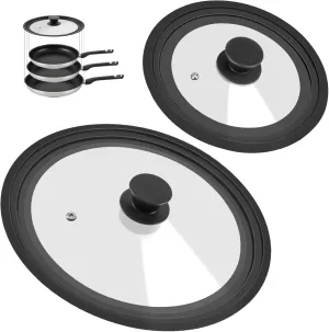 Universal Lid for Pots, Pans and Skillets - Tempered Glass Lid with Heat Resistant Silicone Rim Fits fit 7", 8" 9" & 10", 11", 12" Diameter Cookware, Replacement Lid for Frying Pan & Cast Iron Skillet