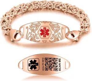 Upgraded Medical Bracelets Men Women with QR Code Medical Alert ID Bracelets - Titanium Steel Wristband Fits Wrists Up 8''-10'' - More Space Custom Emergency Med ID Info