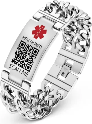 Upgraded Medical Bracelets Men Women with QR Code Medical Alert ID Bracelets - Titanium Steel Wristband Fits Wrists Up 8''-10'' - More Space Custom Emergency Med ID Info