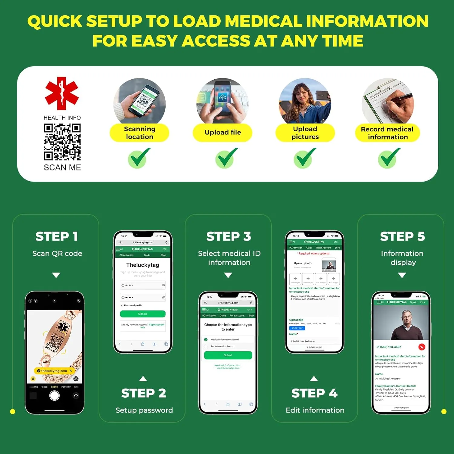 Upgraded Medical Bracelets Men Women with QR Code Medical Alert ID Bracelets - Titanium Steel Wristband Fits Wrists Up 8''-10'' - More Space Custom Emergency Med ID Info