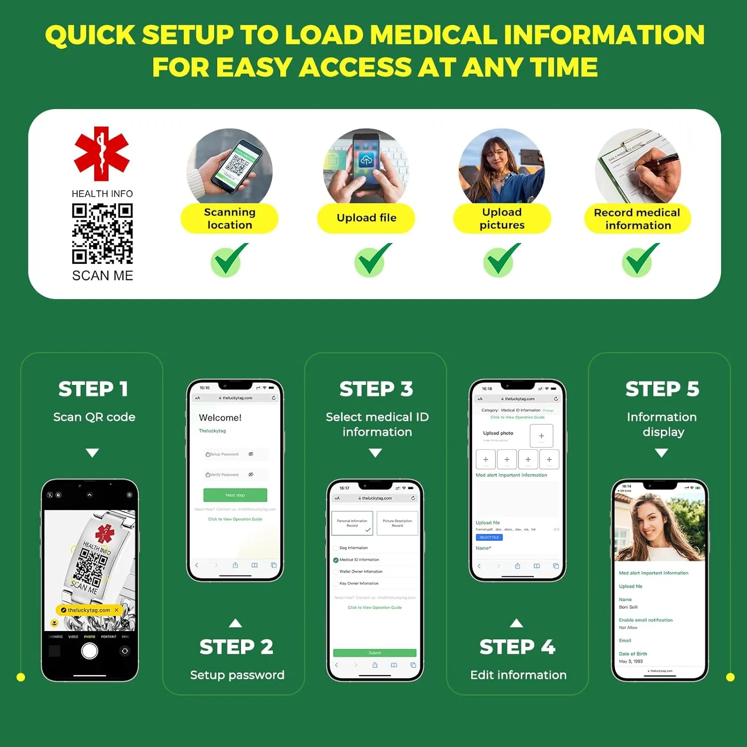 Upgraded Medical Bracelets Men Women with QR Code Medical Alert ID Bracelets - Titanium Steel Wristband Fits Wrists Up 8''-10'' - More Space Custom Emergency Med ID Info