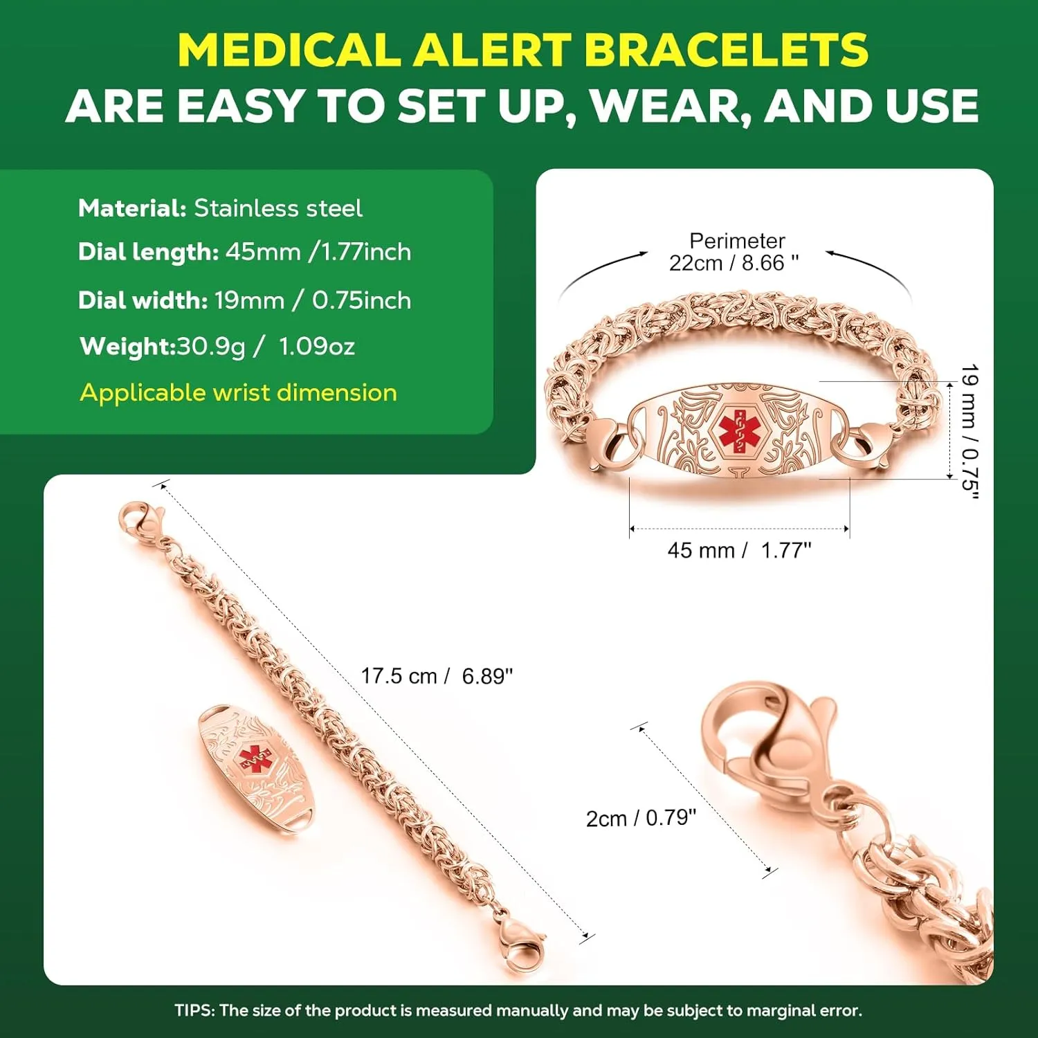Upgraded Medical Bracelets Men Women with QR Code Medical Alert ID Bracelets - Titanium Steel Wristband Fits Wrists Up 8''-10'' - More Space Custom Emergency Med ID Info