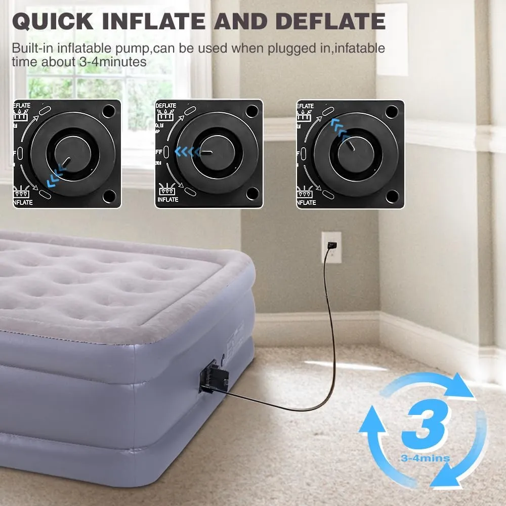 UPWELL Inflatable Air Mattress Queen with Built in Pump Comfort Blow up Bed Waterproof Fast&Easy Set up Dura Beam Strong Support Mattress for Home Guests & Camping Navy Blue
