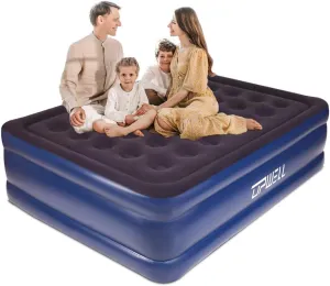 UPWELL Inflatable Air Mattress Queen with Built in Pump Comfort Blow up Bed Waterproof Fast&Easy Set up Dura Beam Strong Support Mattress for Home Guests & Camping Navy Blue