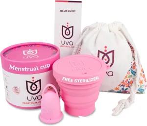 UVA 2 Reusable Menstrual Cup Kit - Size 0 for Light Flow - 10-Year Durable & Leak-Proof Silicone - Small Menstrual Cup, Sterilizer & Traveling Bag Period Cup Set