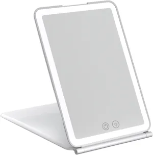 Vanity Mirror 3 Color Light LED Makeup Folding Vanity Mirror with 80 LED Lights Foldable Travel Touch Screen Cosmetic Mirror Touch Screen (Color : Silver) (White)
