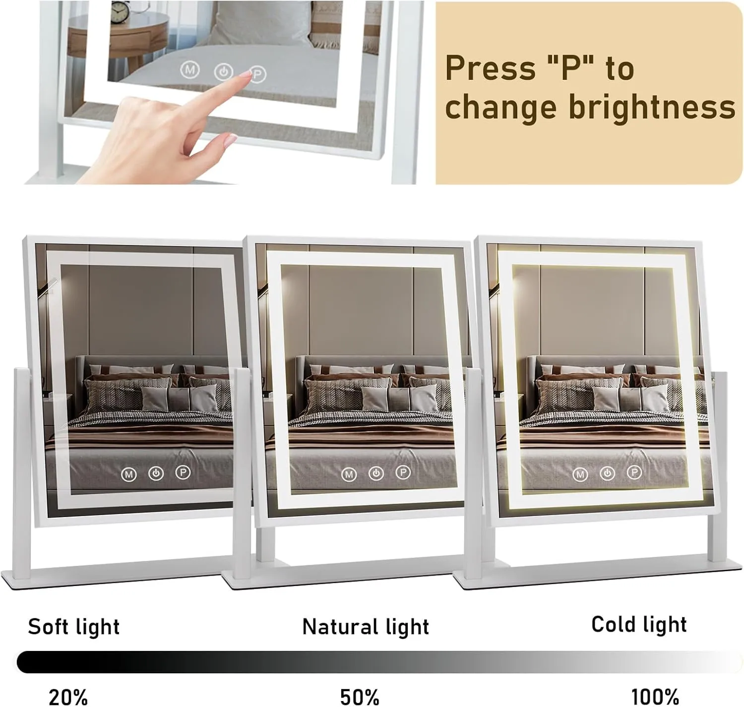 Vanity Mirror with Lights, Makeup Mirror with Lights LED Bulbs for Makeup Desk, 14.2 inch Large LED Lighted Mirror for Women and Girls, 10X Magnification 360° Rotation