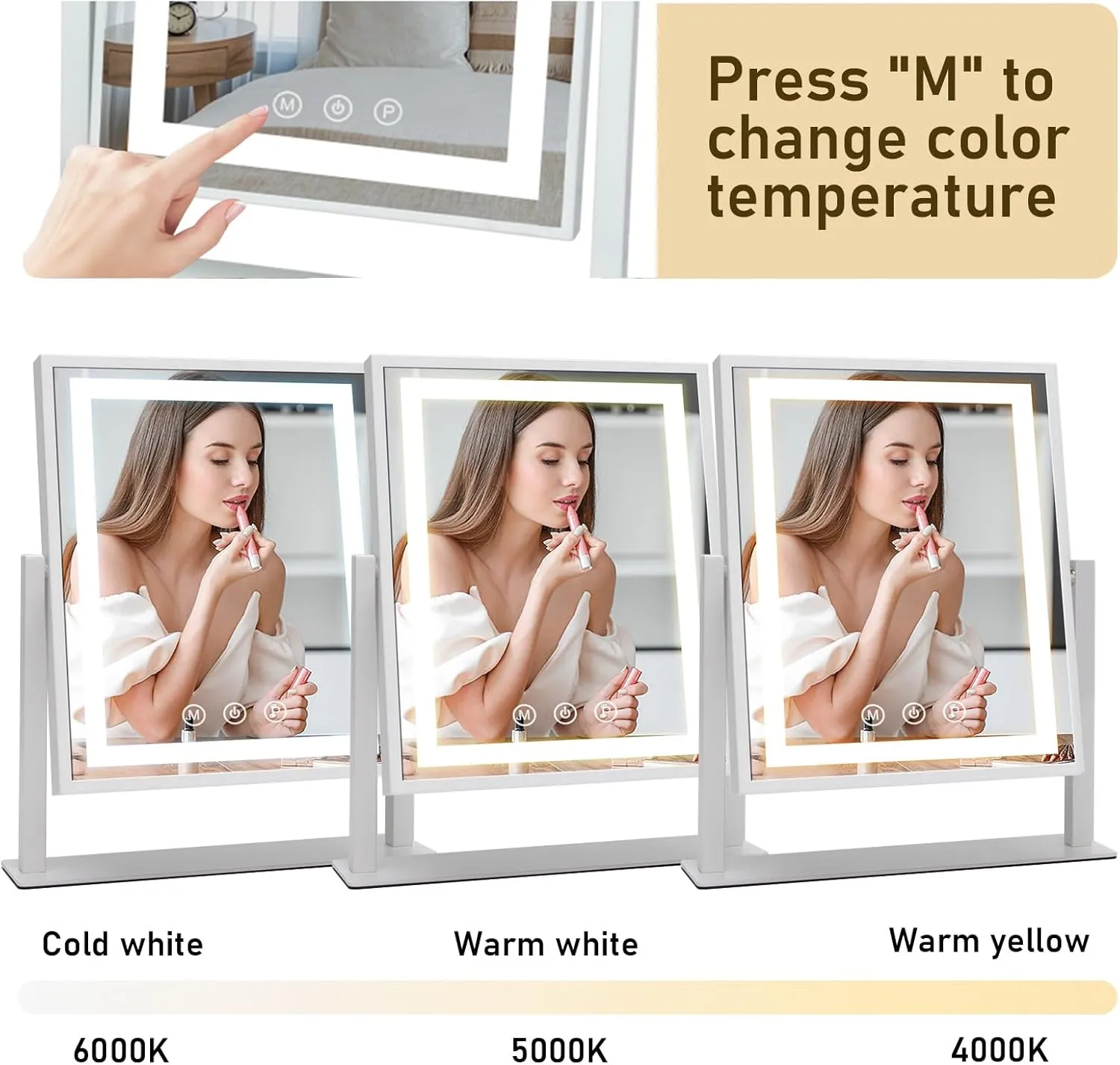 Vanity Mirror with Lights, Makeup Mirror with Lights LED Bulbs for Makeup Desk, 14.2 inch Large LED Lighted Mirror for Women and Girls, 10X Magnification 360° Rotation