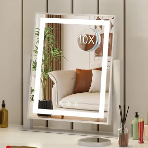 Vanity Mirror with Lights, Makeup Mirror with Lights LED Bulbs for Makeup Desk, 14.2 inch Large LED Lighted Mirror for Women and Girls, 10X Magnification 360° Rotation