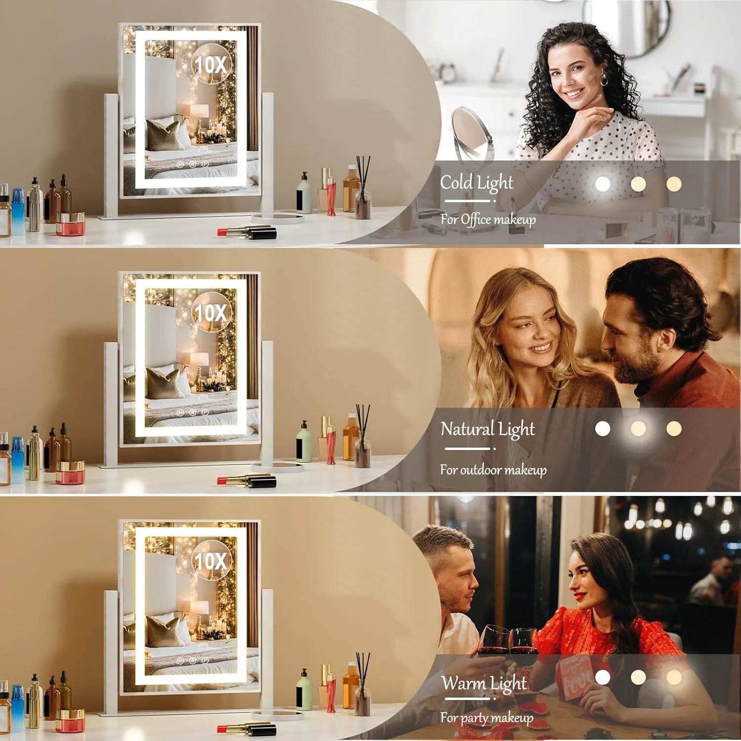 Vanity Mirror with Lights, Makeup Mirror with Lights LED Bulbs for Makeup Desk, 14.2 inch Large LED Lighted Mirror for Women and Girls, 10X Magnification 360° Rotation