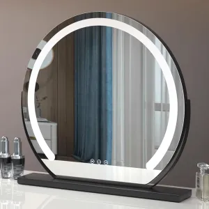 Vanity Mirror with Lights, Round Vanity Mirror with Lights， Lighted Makeup Mirror with Lights, Smart Touch Control Dimmable 3 Modes Light 360°Rotation，Black, Gold, White(Black,60cm)