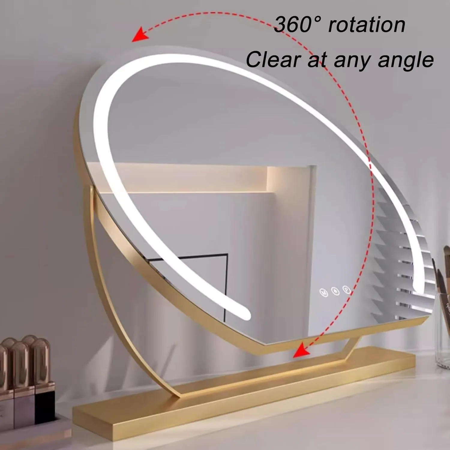 Vanity Mirror with Lights, Round Vanity Mirror with Lights， Lighted Makeup Mirror with Lights, Smart Touch Control Dimmable 3 Modes Light 360°Rotation，Black, Gold, White(Gold,30cm)