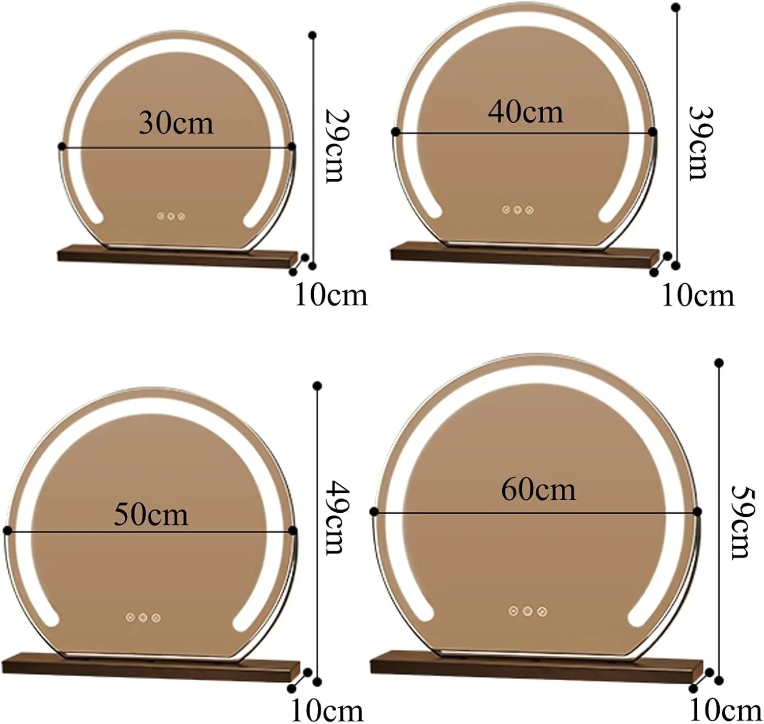 Vanity Mirror with Lights, Round Vanity Mirror with Lights， Lighted Makeup Mirror with Lights, Smart Touch Control Dimmable 3 Modes Light 360°Rotation，Black, Gold, White(Gold,30cm)