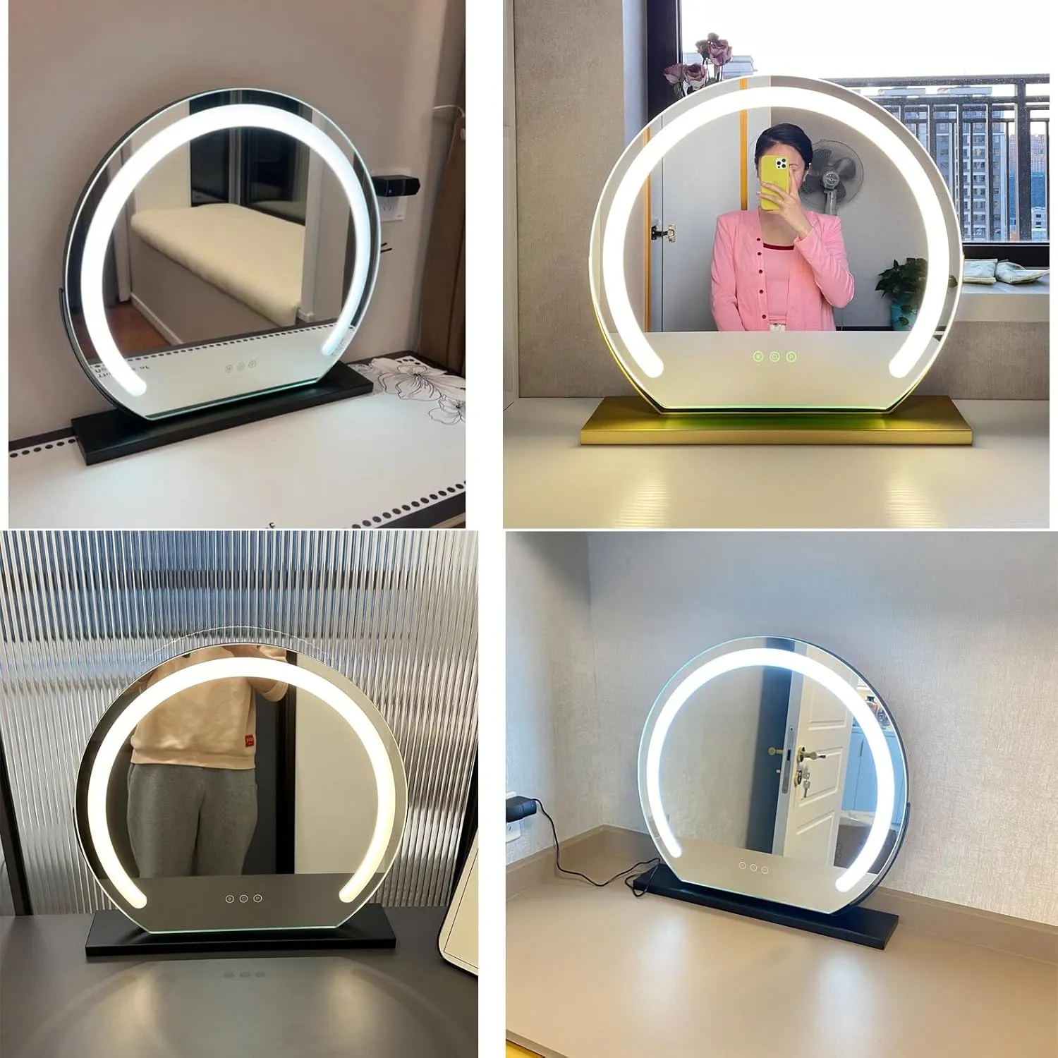 Vanity Mirror with Lights, Round Vanity Mirror with Lights， Lighted Makeup Mirror with Lights, Smart Touch Control Dimmable 3 Modes Light 360°Rotation，Black, Gold, White(Gold,30cm)