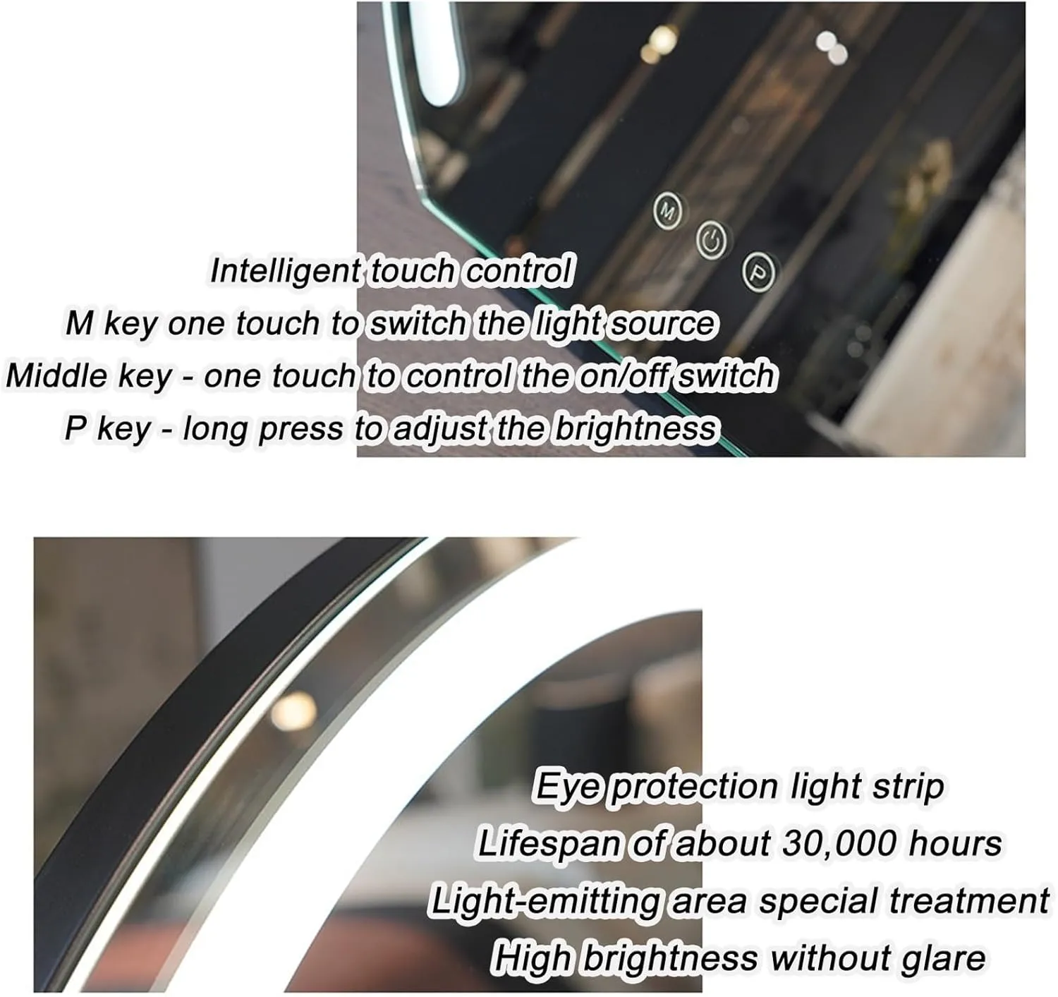 Vanity Mirror with Lights, Round Vanity Mirror with Lights， Lighted Makeup Mirror with Lights, Smart Touch Control Dimmable 3 Modes Light 360°Rotation，Black, Gold, White(Gold,30cm)