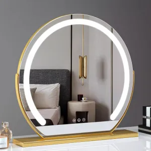 Vanity Mirror with Lights, Round Vanity Mirror with Lights， Lighted Makeup Mirror with Lights, Smart Touch Control Dimmable 3 Modes Light 360°Rotation，Black, Gold, White(Gold,50cm)