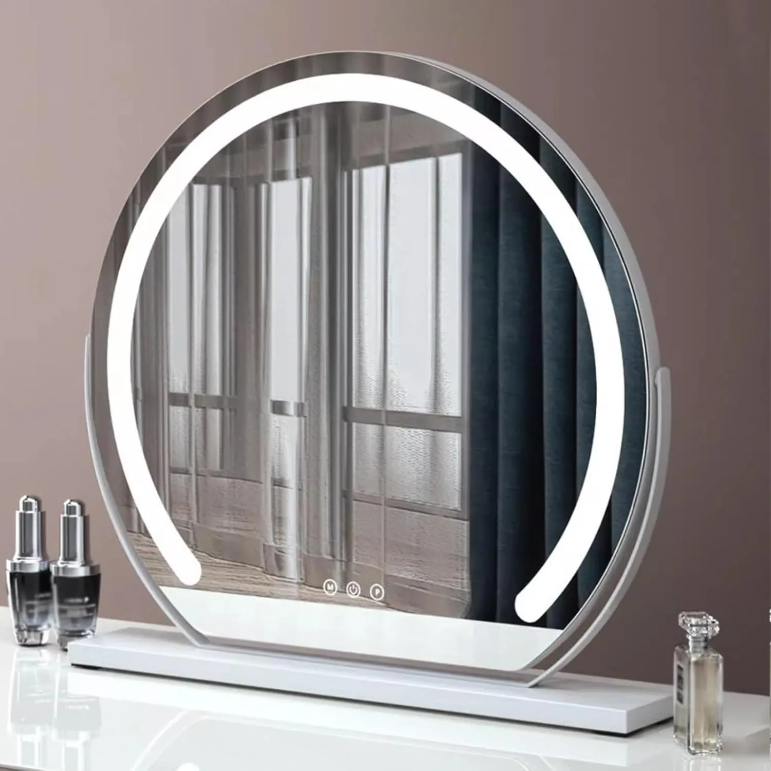 Vanity Mirror with Lights, Round Vanity Mirror with Lights， Lighted Makeup Mirror with Lights, Smart Touch Control Dimmable 3 Modes Light 360°Rotation，Black, Gold, White(White,40cm)
