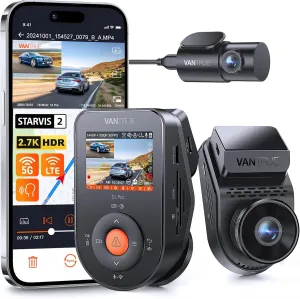 Vantrue S1 Pro Dual Dash Cam Front and Rear, 1440P/60FPS Dash Camera w/ 2.7K, STARVIS 2, HDR Night Vision, 5G WiFi, Optional Remote Live View, GPS, Voice Control, 24/7 Parking Mode, Support 512GB Max