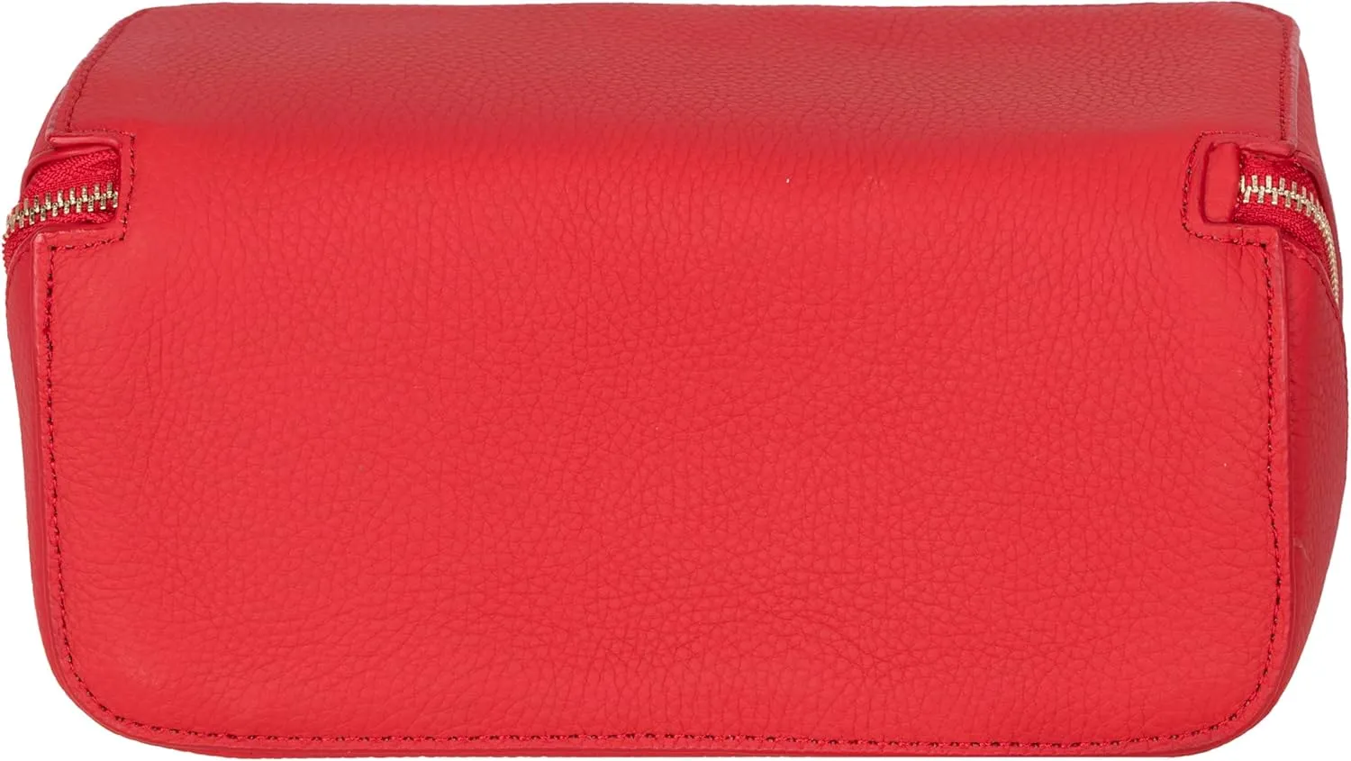 VENOULT Genuine Leather Makeup Bag, Spacious Cosmetic Case, Travel Toiletry Organizer with Handle (Carmine)