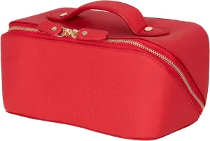 VENOULT Genuine Leather Makeup Bag, Spacious Cosmetic Case, Travel Toiletry Organizer with Handle (Carmine)