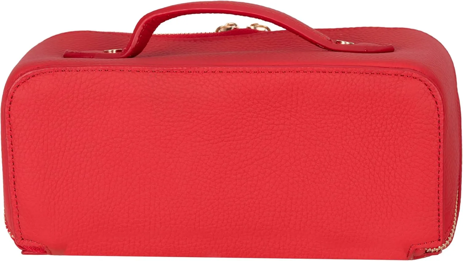 VENOULT Genuine Leather Makeup Bag, Spacious Cosmetic Case, Travel Toiletry Organizer with Handle (Carmine)