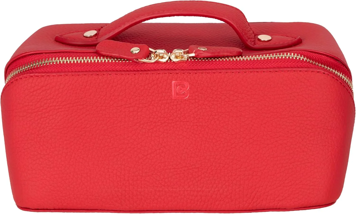 VENOULT Genuine Leather Makeup Bag, Spacious Cosmetic Case, Travel Toiletry Organizer with Handle (Carmine)
