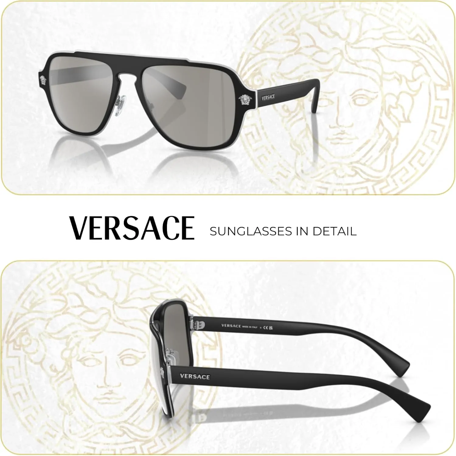 Versace VE2199 MEDUSA CHARM Square Sunglasses For Men   BUNDLE with Designer iWear Eyewear Care Kit