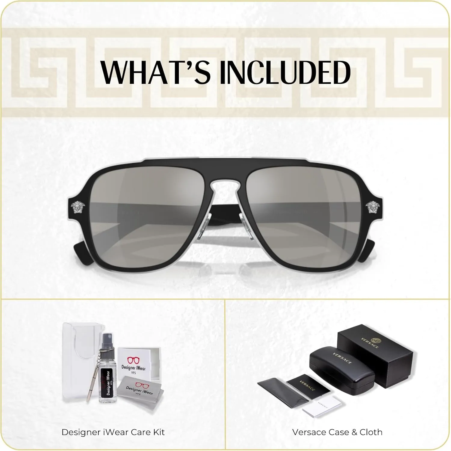 Versace VE2199 MEDUSA CHARM Square Sunglasses For Men   BUNDLE with Designer iWear Eyewear Care Kit