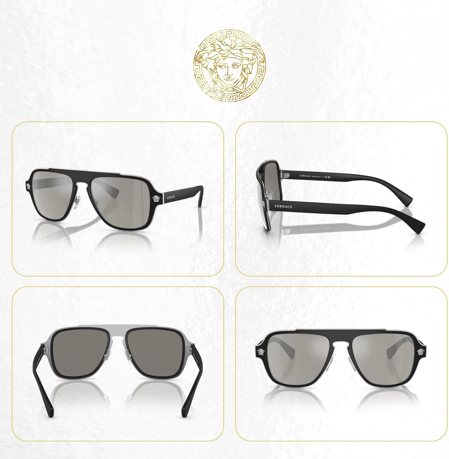 Versace VE2199 MEDUSA CHARM Square Sunglasses For Men   BUNDLE with Designer iWear Eyewear Care Kit