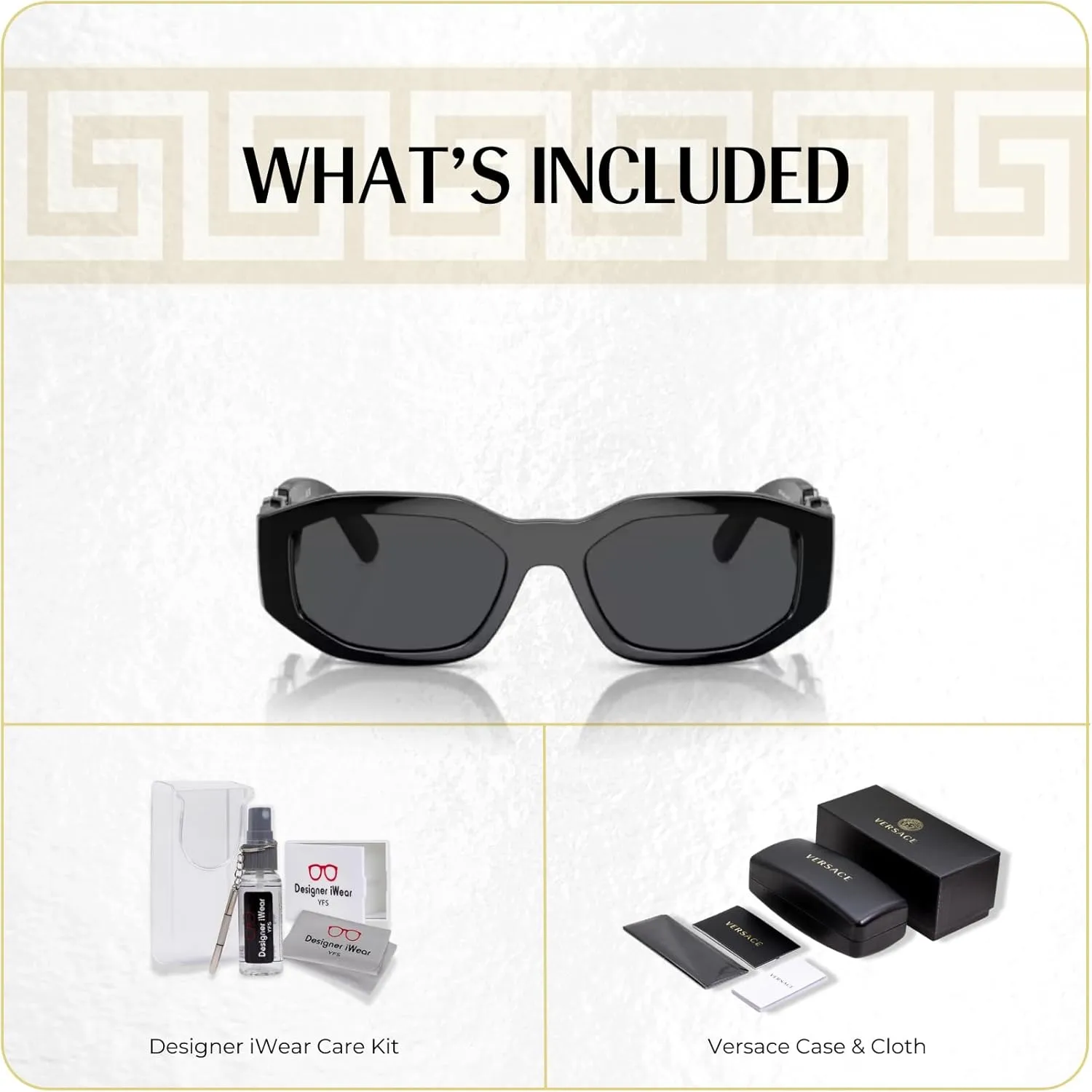 Versace VE4361 Rectangular Sunglasses For Men For Women   BUNDLE with Designer iWear Eyewear Kit