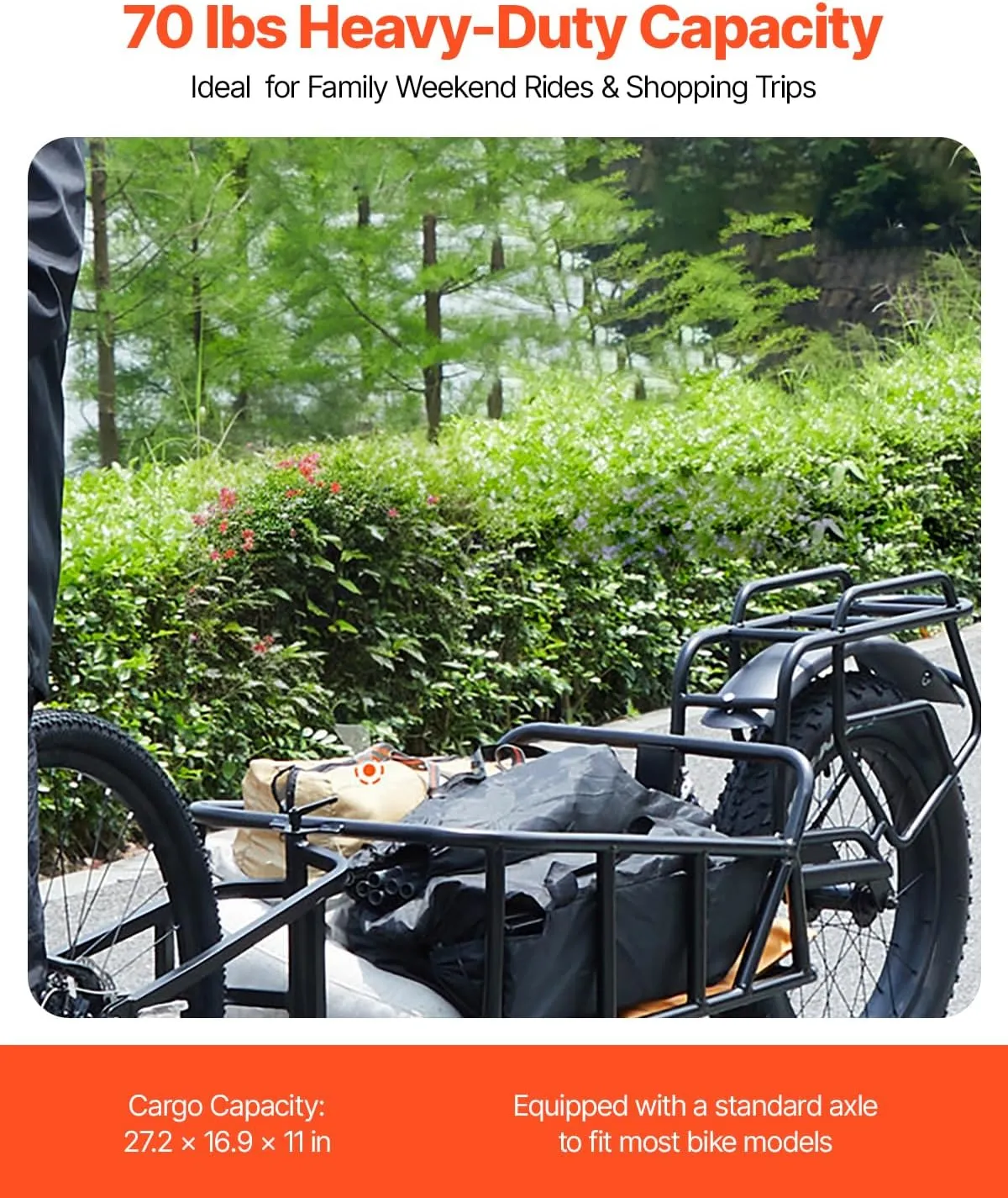 VEVOR Bike Cargo Trailer, 70/275 lbs Load Capacity, Foldable Compact Storage & Quick Release with Universal Hitch, 20" Wheels, Fits Most Bike Wheels, Carbon Steel Frame, Heavy-Duty Bicycle Wagon Cart