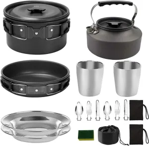 VICASKY 2-3 Person Camping Cookware Set Aluminum Alloy Portable Silverware Mess Kit Griddle