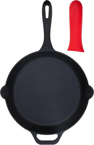 Victoria Cast Iron Skillet, Pre-Seasoned Cast Iron Frying Pan with Silicone Handle Holder, Made in Colombia, 12 Inch