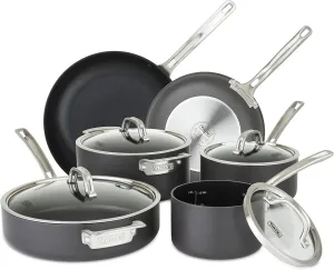 Viking Pots and Pans Set Non Stick, 10 Piece Hard Anodized Kitchen Cookware with Glass Lids, Black